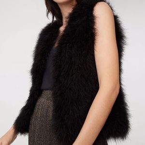 CLUB MONACO 100% MARABOU FEATHER BLACK OPEN VEST